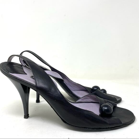 Marc Jacobs Slingback Black Leather peep toe Heel sandals two beads VNTG 10 - Picture 5 of 11